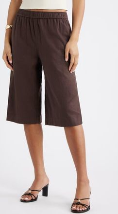 Open Edit Linen Blend Culottes in Brown Seal at Nordstrom, Size Xx-Small