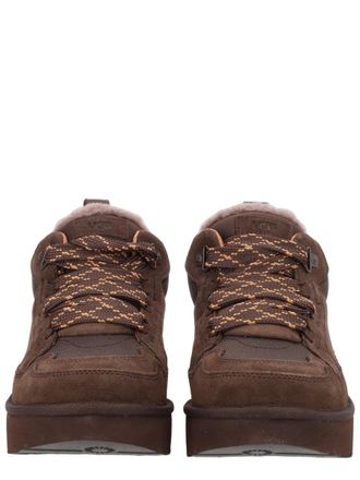 UGG Brown Leather-Textile Padded Collar Sneakers