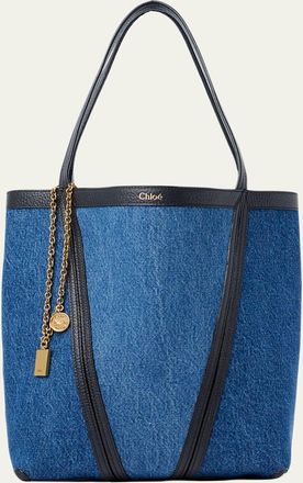 Chlo&eacute; Spin Medium Tote Bag in Cotton Denim