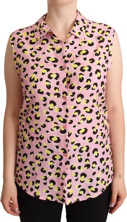 Love Moschino Leopard Print Sleeveless Colla Polo Womens Top