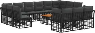 vidaXL Conjunto De Sof&aacute;s De Exterior 14 Uds. Negro Y Gris Oscuro Vidaxl