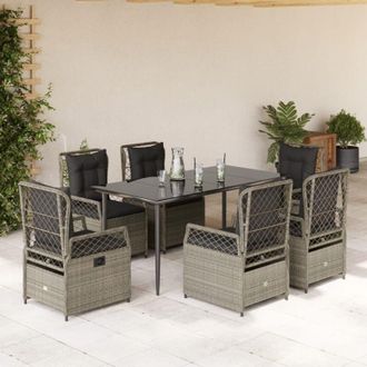 vidaXL Set Comedor Jard&iacute;n 7 Pzas Y Cojines Rat&aacute;n Sint&eacute;tico Gris Claro Vidaxl