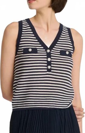 Weill Sleeveless Striped Knit Top In Navy/wht