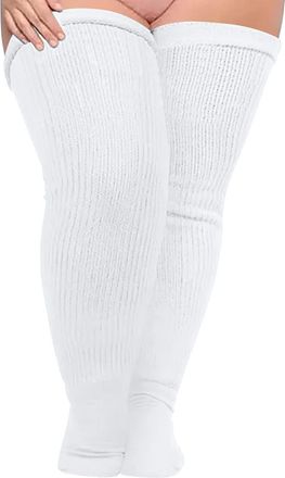 Generic Plus Size Womens Thigh High Socks for Thick Thighs, Colorful Over Knee Knit Leg Warmers, Extra Long High Stockings Knit High Socks Leg Warmers White