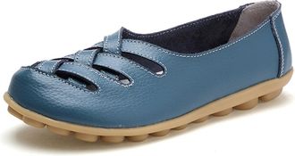 Generic Womens Orthopedic Comfort Loafers Stylish Orthopedic Leather Shoes Hollow Soft Flats Sandals Slip-On Shoes (Blue,5.5)