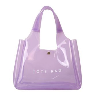 Generic Shoulder Bag for Women Magnetic Closure Bag PVC Large Capacity Clear Tote Bag Handbag Shopping Bag for Work Travel (Purple)