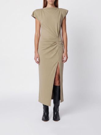 Isabel Marant Nadela Draped Cotton Midi Sheath Dress with Side Slit