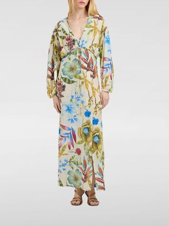 Momoni Floral Print Silk Midi Sheath Dress with Cut-Out