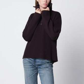 Courr&egrave;ges Maglione a coste con zip bordeaux scuro
