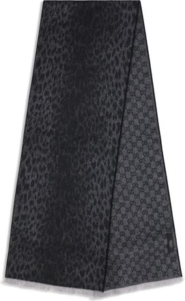 Gucci Leopard-Print Reversible Wool Scarf - Black