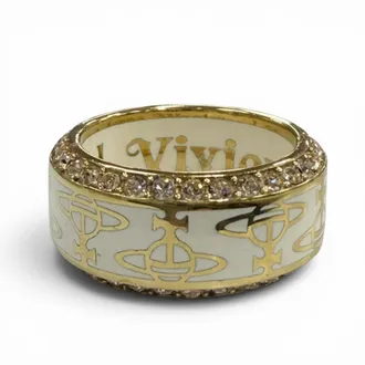 Vivienne Westwood Gold White Rhinestone Band Ring (Pre-Owned)