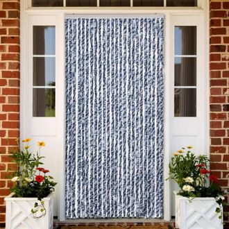 vidaXL Cortina Mosquitera Chenilla Azul Blanco Y Plateado 100x220 Cm Vidaxl