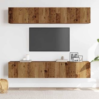 Berkfield Home Wall Mounted TV cabinets 4 pcs Old Wood Engineered Wood in Brown