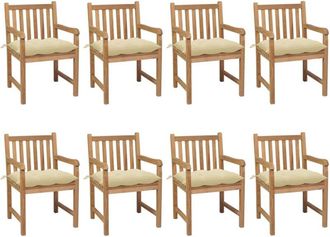 vidaXL Sillas De Jard&iacute;n 8 Uds Madera Maciza Teca Cojines Crema Blanca Vidaxl