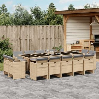 vidaXL Set Comedor De Jard&iacute;n Con Cojines 15 Pzas Rat&aacute;n Sint&eacute;tico Beige Vidaxl