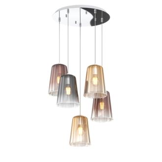 Top-Light Sospensione Contemp. Rosone Tondo Shaded Metallo Cromo Vetro Multicolor 5 Luci