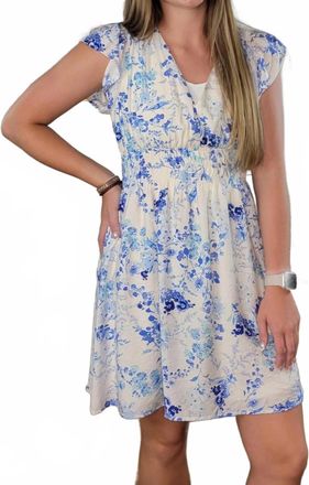 Staccato Blakely Floral Flutter Sleeve Mini Dress In Blue