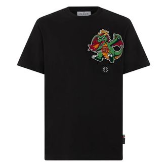 Philipp Plein T-Shirt Round Neck Ss Dragon - Heren - T-shirts - Zwart - 2XL - Katoen - Tops