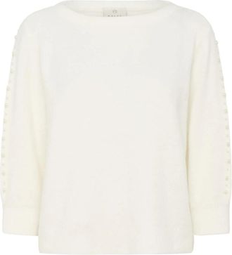 Kaffe Pullovertrui met kralenmouwen - Dames - Ronde hals truien - Wit - 2XL - Wol - Truien & Vesten