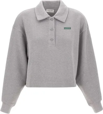 Lacoste Oversized Sweatshirt met Geribbelde Polokraag - Dames - Tops - Grijs - Maat: XS Katoen