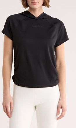 DKNY Ruched Short Sleeve Hooded T-Shirt in Black at Nordstrom Rack, Size X-Large