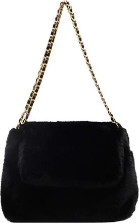 Generic Womens Plush Bags Furry Chain Shoulder Bag Large Capacity Winter Elegance Tote Handbag Soft Polyester(Black)
