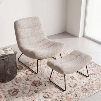 Maisons du monde Sill&oacute;n de tela rizada gris con reposapi&eacute;s