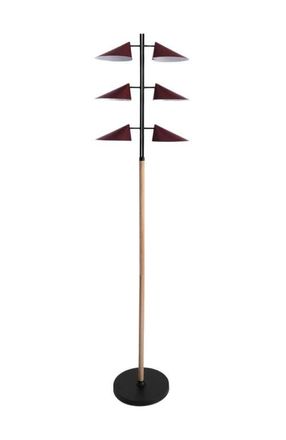Brightech Ivo 65 Japandi-Inspired Floor Lamp with Oak and Red Accent, Integrated LEDs in Matte Black at Nordstrom