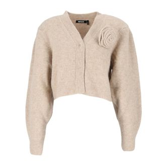 Rotate Rotate Birger Christensen - Gebreid vest met bloem - Dames - Truien - Beige - Maat: S Zijde