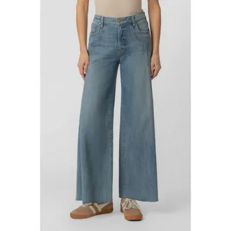 Kut from the Kloth Blake Raw Hem High Waist Super Wide Leg Jeans in Wistfulness at Nordstrom, Size 10