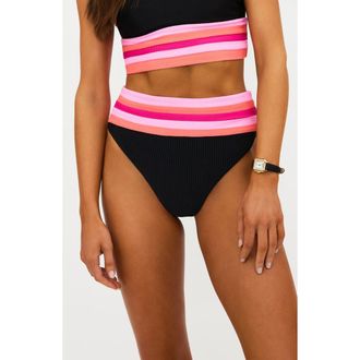Beach Riot Millie Colorblock High Waist Bikini Bottoms in Ruby Colorblock at Nordstrom Rack, Size Small