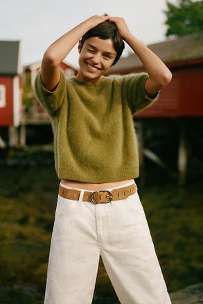 Pilcro Kaia 100% Brushed Cashmere Short Sleeve Sweater