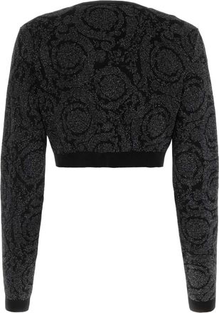 Versace Womens Embroidered Stretch Viscose Blend Cardigan Black Maglieria Sweater