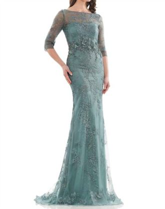 Colors Dress Lace Embellished Gown In Sage