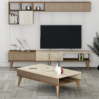 Dmora Set Muebles De Sal&oacute;n Cassacco, Modular, 9 Estantes, 2 Puertas, Marr&oacute;n