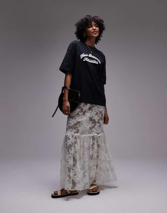 Topshop Gonna lunga in pizzo trasparente color avorio-Bianco