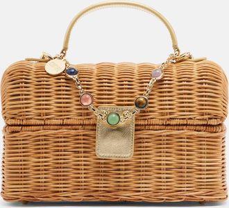Judith Leiber Isla embellished wicker top-handle bag