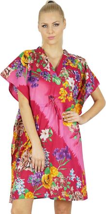Bimba Women Cotton Kaftan Bridesmaid Short Pink Floral Chic Beach Caftan