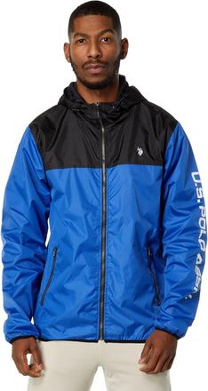 U.S.Polo Association U. S. Polo Assn. Windbreaker Jacket Mens Blue Black Colorblock Full Zip FROG783