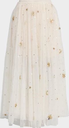 LoveShackFancy Wilona Embellished Tulle Maxi Skirt