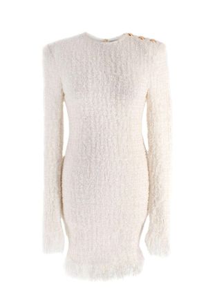 Balmain Cream Tweed Fringed Mini Dress Size S