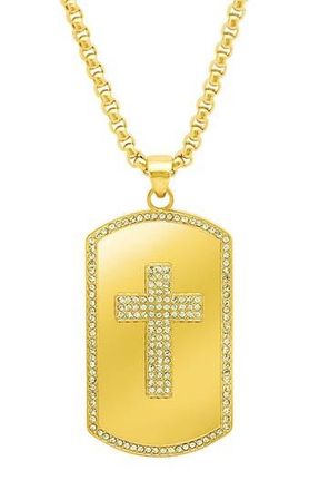 Steeltime Mens 18k Gold Plated Crystal Cross Dog Tag Necklace at Nordstrom Rack