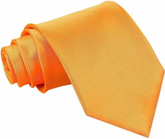 DQT Plain Glossy Satin Polyester Wedding Classic Neck Tie for Men in Fluorescent Orange