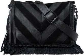 Aim&eacute;e Famous Fringe Large Leather Crossbody in Black Chevron at Nordstrom