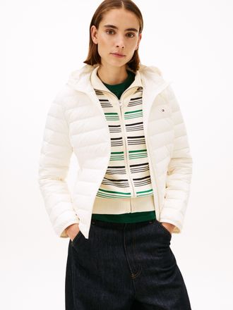 Tommy Hilfiger Steppjacke TOMMY HILFIGER STRETCH NYLON LW DOWN JACKET, Damen, Gr. XXL (44), ivory silk, Steppware, Obermaterial: 93% Polyester, 7% Elasthan, unifarbe