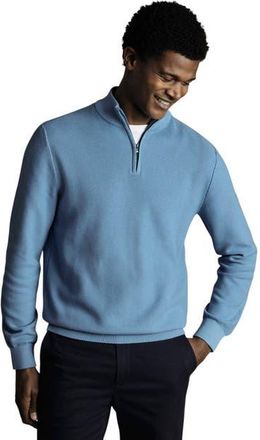 CHARLES TYRWHITT Cotton Zip Neck Sweater in Ocean Blue at Nordstrom, Size Xxx-Large