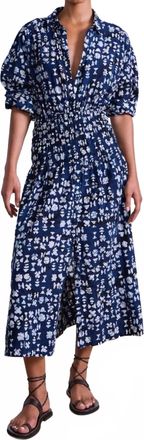 Apiece Apart Sophia Smocked Shirt Dress In Batik Geo Indigo