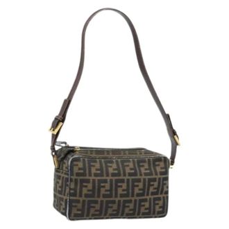 Fendi Pre-owned Vintage Zucca Canvas Schoudertas - Dames - Pre-owned - Bruin - Maat: ONE Size Leer