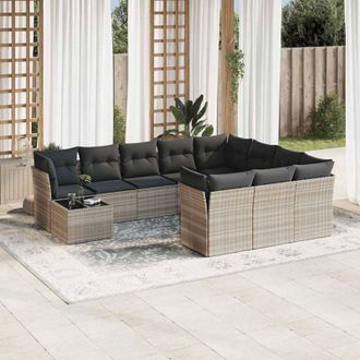 vidaXL Set De Sof&aacute;s De Jard&iacute;n 11 Pzas Y Cojines Rat&aacute;n Sint&eacute;tico Gris Vidaxl