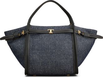 Tod's T Timeless Canvas & Leather Shopping Bag in Blu Denim Chiaro/Nero at Nordstrom